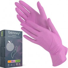 Перчатки Benovy нитриловые неопудренные розовые размер XS100 шт